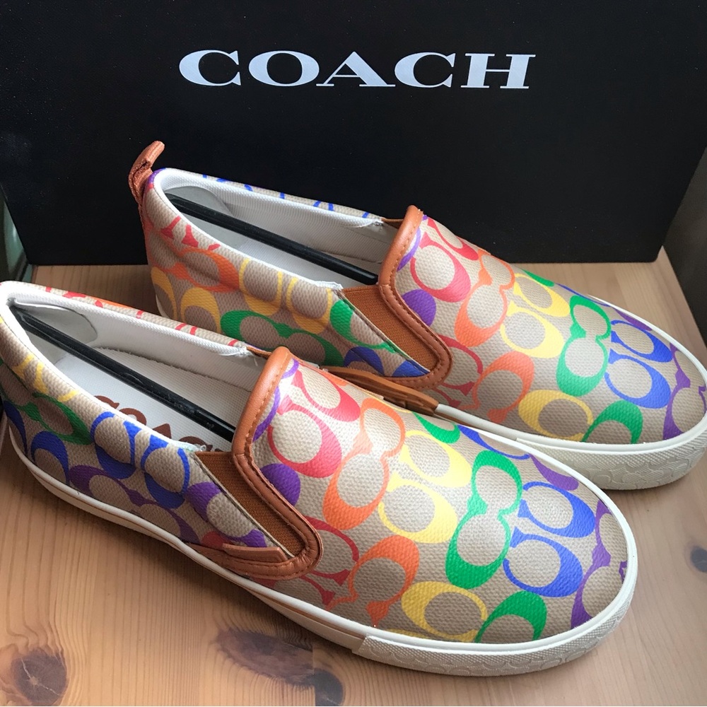 Coach Men's Multicolor Signature Slip-On Sneakers with Leather Trim